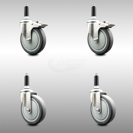 Service Caster 5 Inch 316SS Thermoplastic Rubber Swivel 3/4 Inch Stem Caster Lock Brake, 2PK SCC-SS316TTLEX20S514-TPRB-2-S-2-34